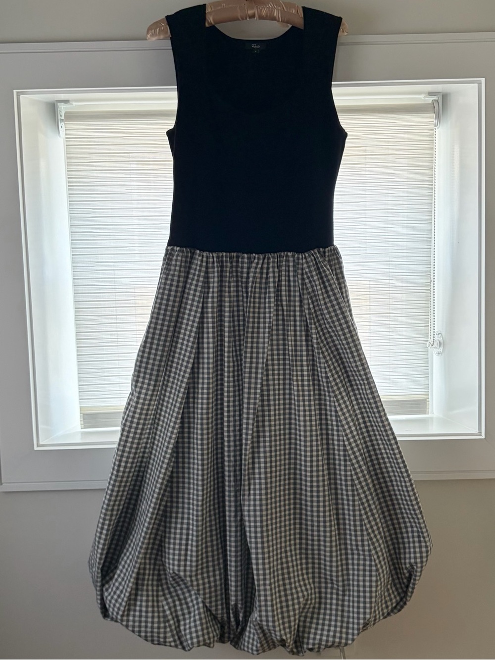 Sleeveless Black Gingham Bubble Skirt Dress